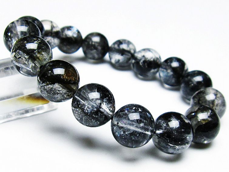 ブラックエレスチャルクォーツ?骸骨水晶 ブレスレット 13mm [T124-4845] 1枚目