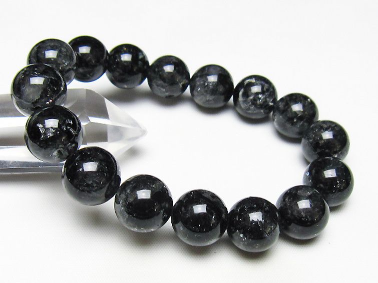 ブラックエレスチャルクォーツ 骸骨水晶 ブレスレット 14mm [t124-5363] 1枚目