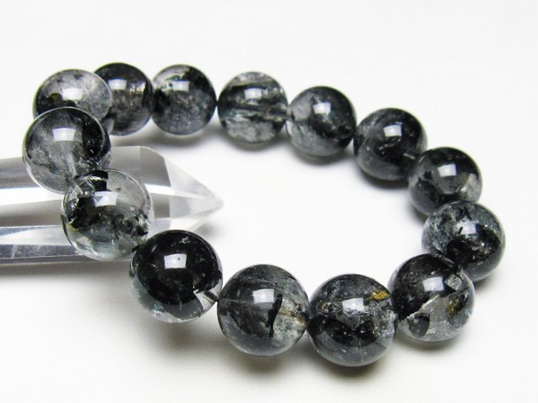 ブラックエレスチャルクォーツ 骸骨水晶 ブレスレット 16mm [t124-5366] 1枚目