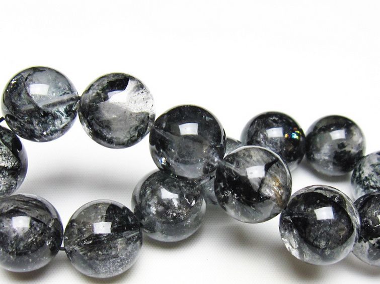 ブラックエレスチャルクォーツ 骸骨水晶 ブレスレット 16mm [t124-5366] 2枚目