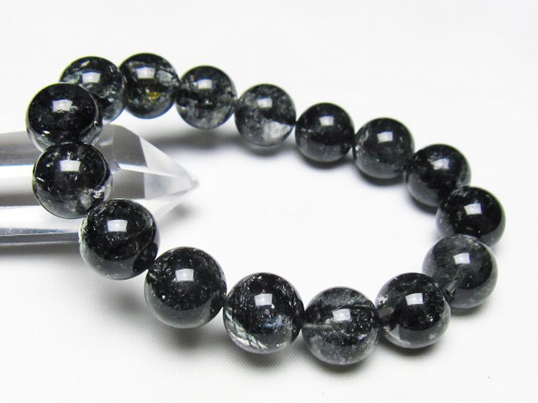 ブラックエレスチャルクォーツ 骸骨水晶 ブレスレット 14mm [t124-5398] 1枚目