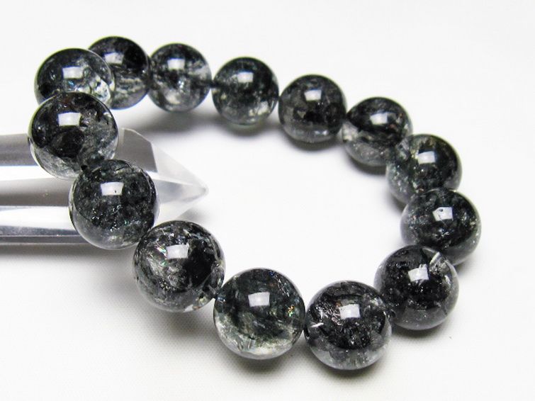 ブラックエレスチャルクォーツ 骸骨水晶 ブレスレット 16mm [t124-5403] 1枚目