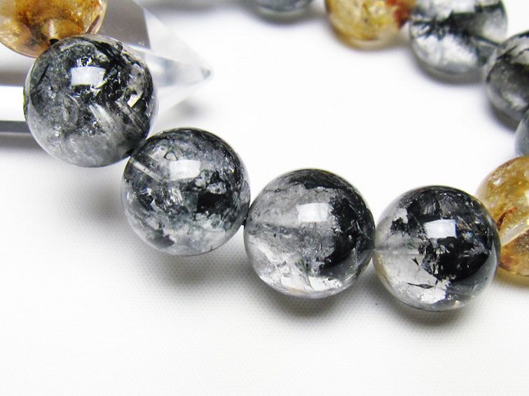 ブラックエレスチャルクォーツ 骸骨水晶 ブレスレット 16mm [t124-5431] 3枚目