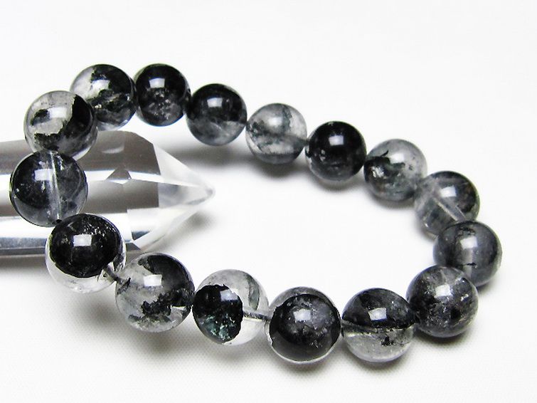 ブラックエレスチャルクォーツ 骸骨水晶 ブレスレット 13mm [t124-5561] 1枚目