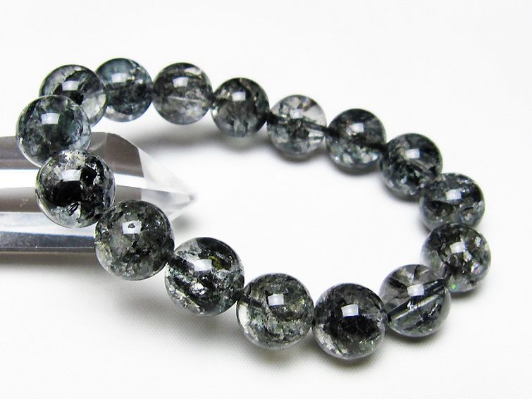 ブラックエレスチャルクォーツ 骸骨水晶 ブレスレット 13mm [t124-5675] 1枚目