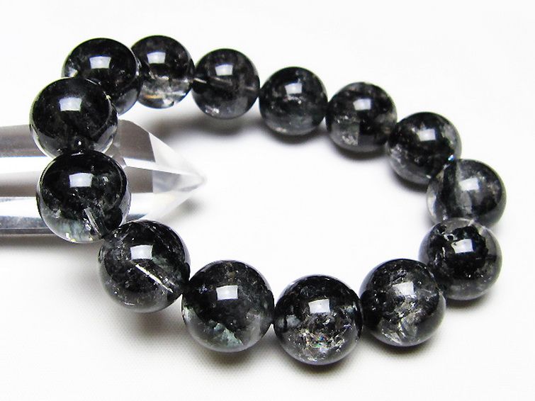 ブラックエレスチャルクォーツ 骸骨水晶 ブレスレット 16mm [t124-5698] 1枚目
