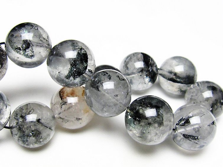 ブラックエレスチャルクォーツ 骸骨水晶 ブレスレット 18mm [t124-5773] 2枚目