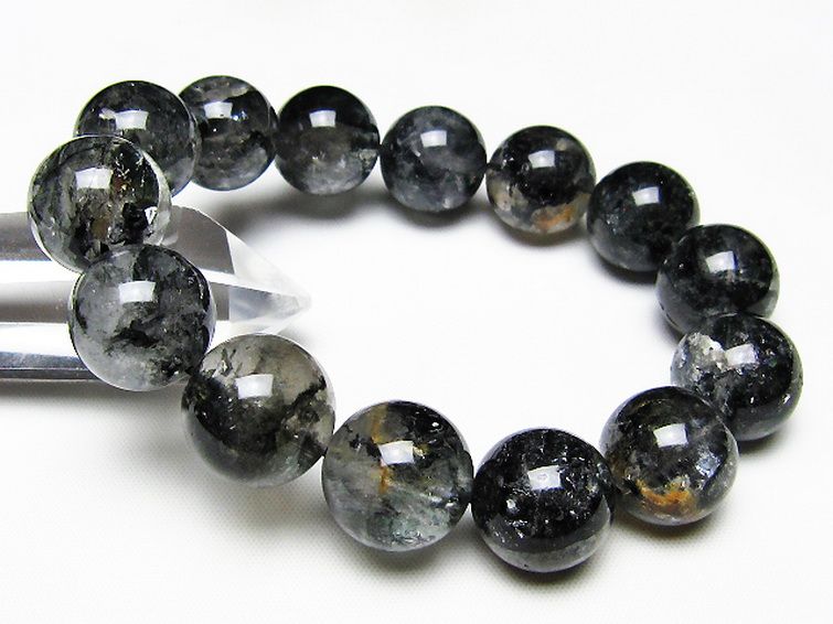 ブラックエレスチャルクォーツ 骸骨水晶 ブレスレット 16mm [t124-5838] 1枚目