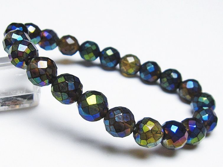 レインボーオーラ 64面カット ブレスレット 10mm [T125-6224] 1枚目