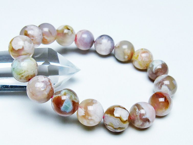 桜メノウ チェリーブロッサムアゲート ブレスレット 13mm [T213-1955] 1枚目