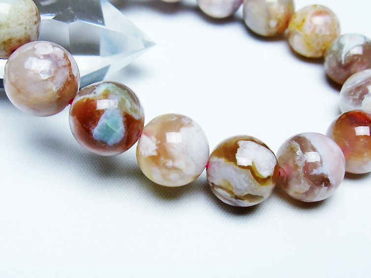 桜メノウ チェリーブロッサムアゲート ブレスレット 13mm [T213-1955] 3枚目