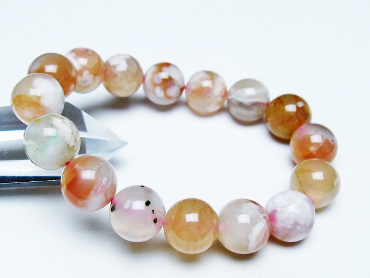 桜メノウ チェリーブロッサムアゲート ブレスレット 15mm [T213-1964] 1枚目