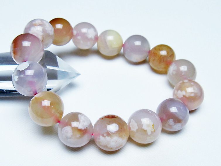 桜メノウ チェリーブロッサムアゲート ブレスレット 16mm [T213-1975] 1枚目