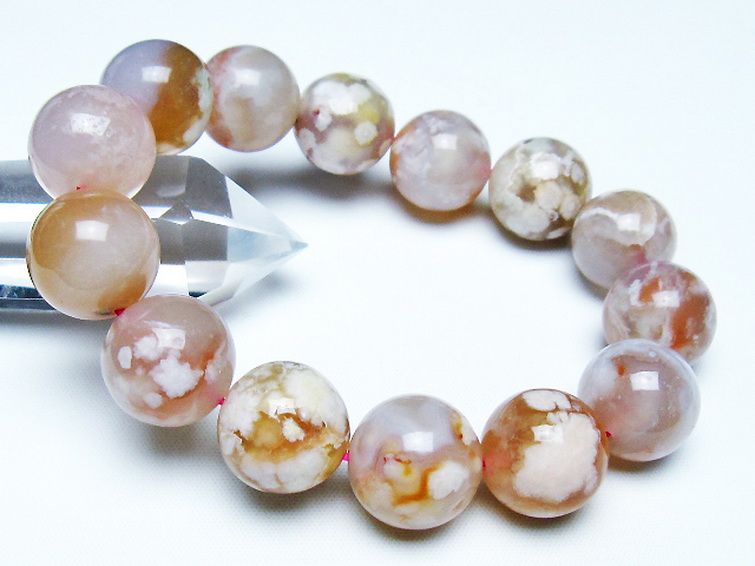 桜メノウ チェリーブロッサムアゲート ブレスレット 17mm [T213-1977] 1枚目