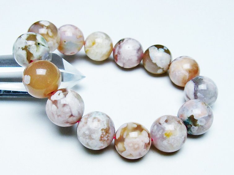 桜メノウ チェリーブロッサムアゲート ブレスレット 17mm [T213-1983] 1枚目