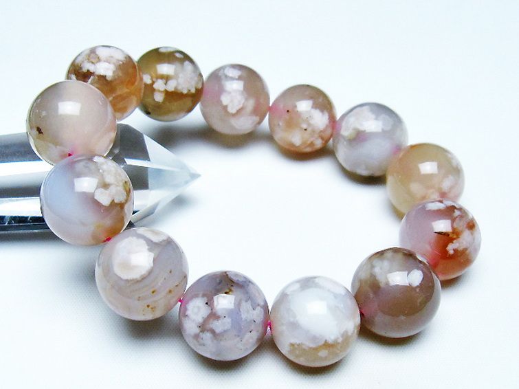 桜メノウ チェリーブロッサムアゲート ブレスレット 16mm [T213-1985] 1枚目