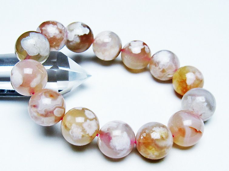 桜メノウ チェリーブロッサムアゲート ブレスレット 15mm [T213-1988] 1枚目