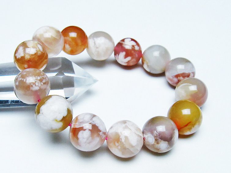 桜メノウ チェリーブロッサムアゲート ブレスレット 13mm [T213-1996] 1枚目