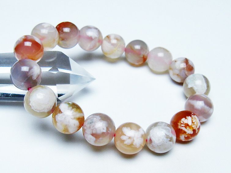 桜メノウ チェリーブロッサムアゲート ブレスレット 17mm [T213-2021] 1枚目