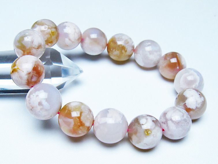 桜メノウ チェリーブロッサムアゲート ブレスレット 16mm [T213-2027] 1枚目