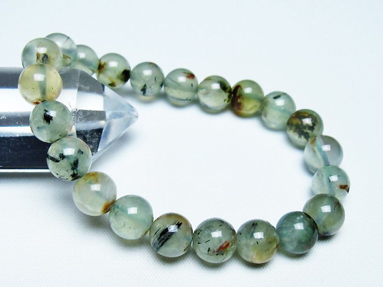 パワーストーン 天然石 ルチル入りプレナイトブレスレット 9mm [T228-4478]