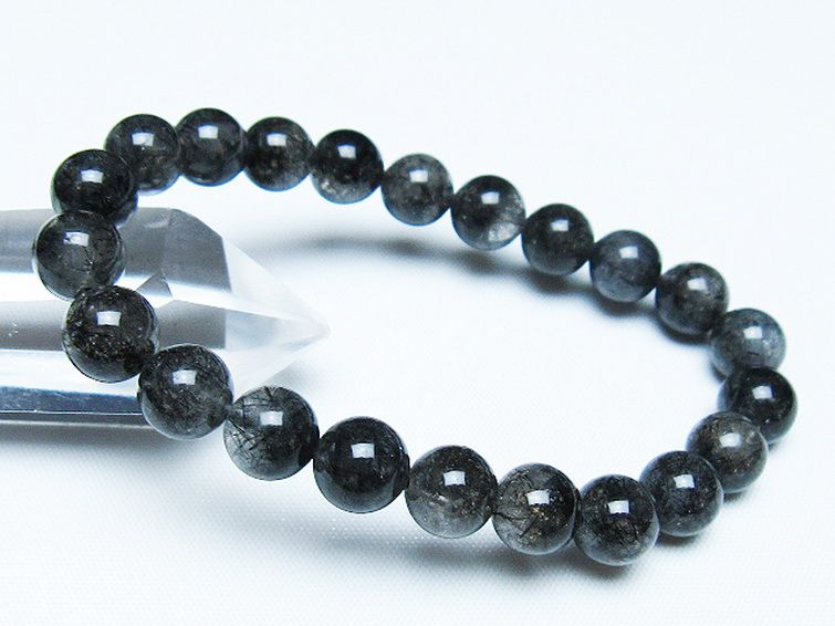 ブラックルチルクォーツブレスレット 9mm [t257-8079]