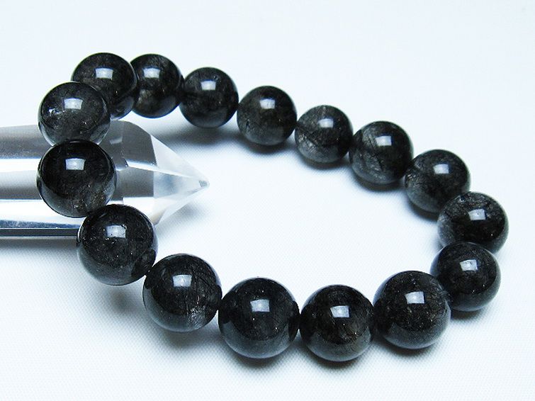 ブラックルチルクォーツブレスレット 13mm [t257-8097]