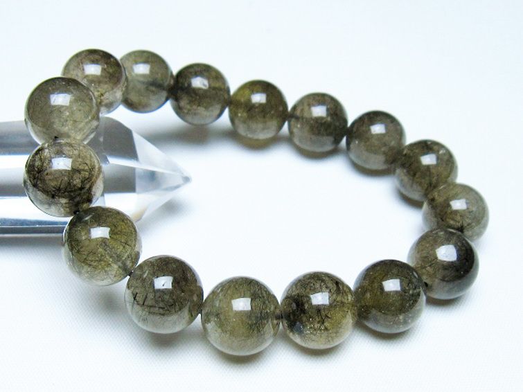 ブラックルチルクォーツブレスレット 13mm [t257-8218] 1枚目