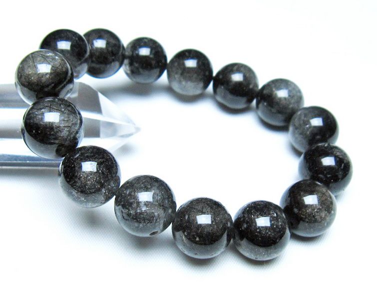 ブラックルチルクォーツブレスレット 14mm [t257-8248] 1枚目