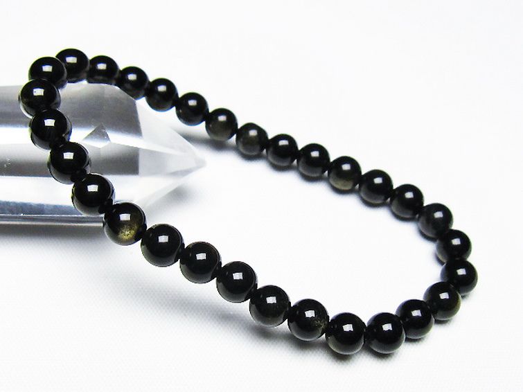 ゴールドキャッツアイオブシディアンブレスレット 6mm [T265-1900] 1枚目