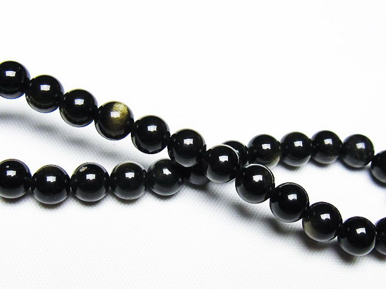 ゴールドキャッツアイオブシディアンブレスレット 6mm [T265-1900] 2枚目