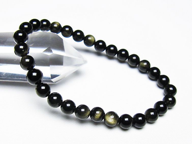 ゴールドキャッツアイオブシディアンブレスレット 6mm [T265-1907] 1枚目