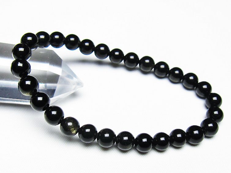 ゴールドキャッツアイオブシディアンブレスレット 7mm [T265-1921] 1枚目