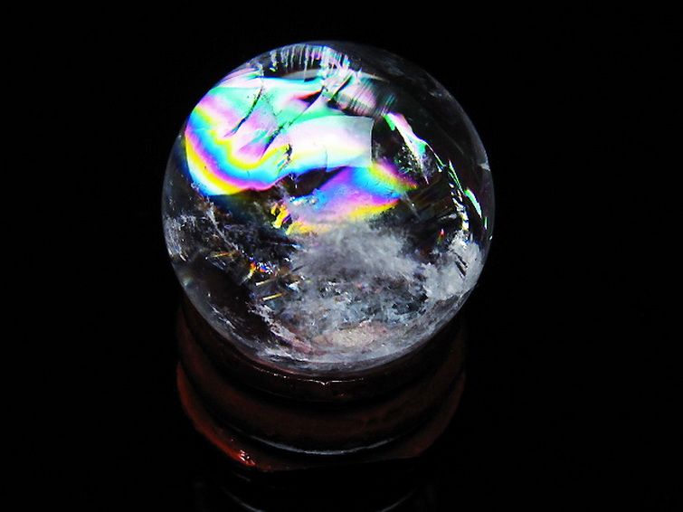 虹入りヒマラヤ水晶丸玉 25mm [T317-5057] 1枚目