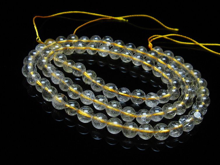 ゴールドタイチンルチル一連 5mm ビーズ [t320-3458] 1枚目