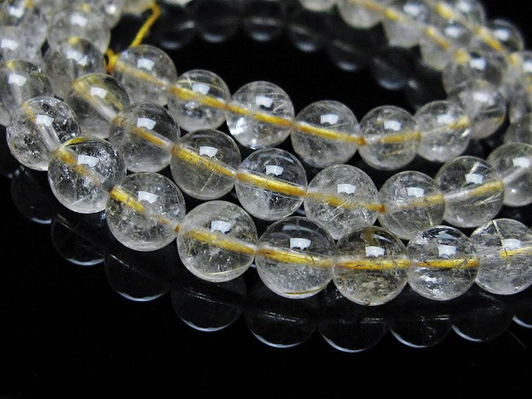 ゴールドタイチンルチル一連 7mm ビーズ [t320-3691] 2枚目