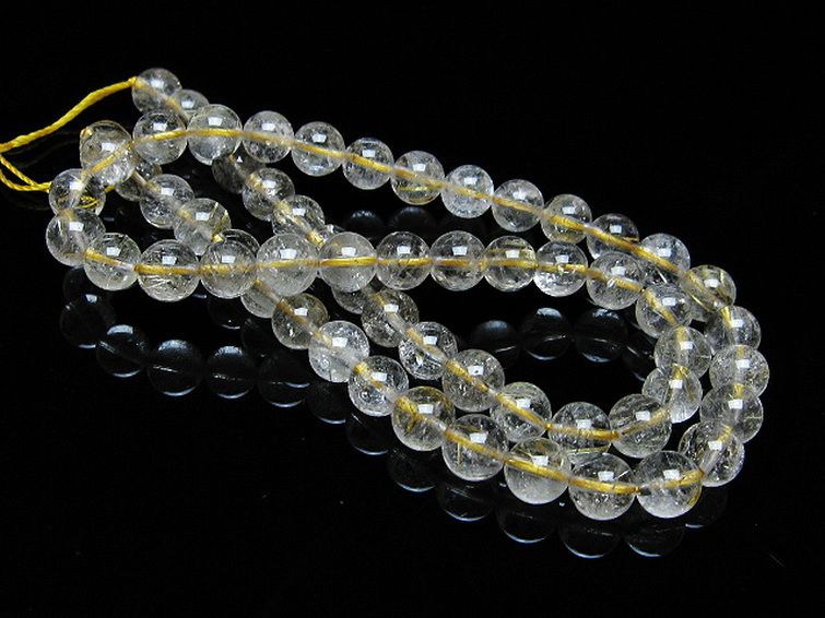 ゴールドタイチンルチル一連 7mm ビーズ [t320-3691] 3枚目