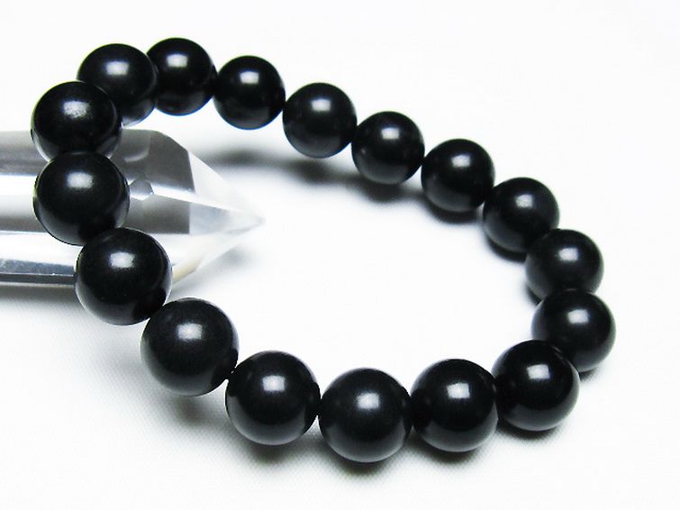 北海道上ノ国町産 ブラックシリカブレスレット 12mm [T325-5255] 1枚目