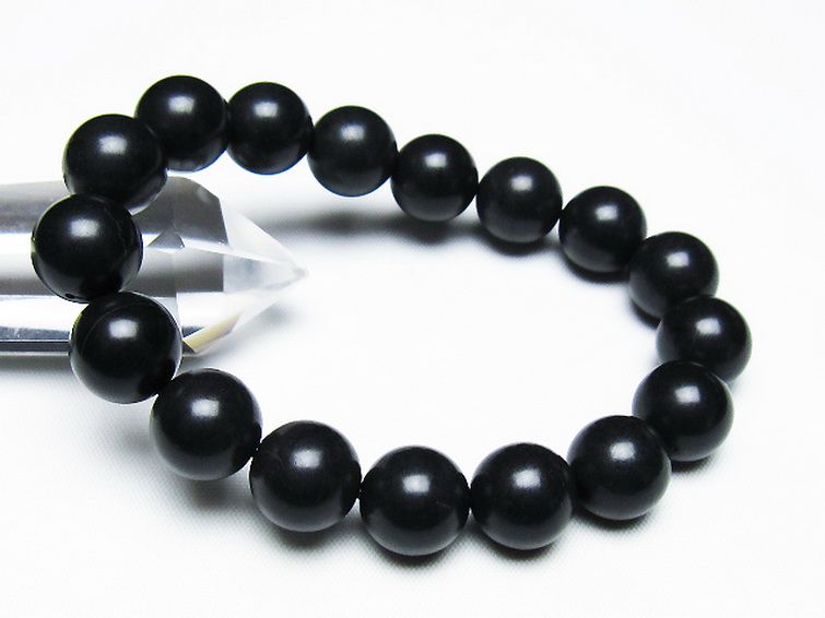 北海道上ノ国町産 ブラックシリカブレスレット 12mm [T325-5295] 1枚目