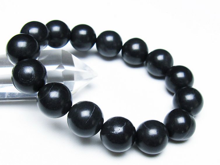 北海道上ノ国町産 ブラックシリカブレスレット 14mm [t325-5453] 1枚目