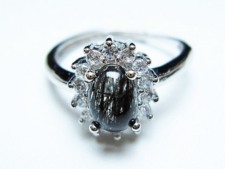 ブラックルチルクォーツ指輪(14号) [t343-1316] 1枚目