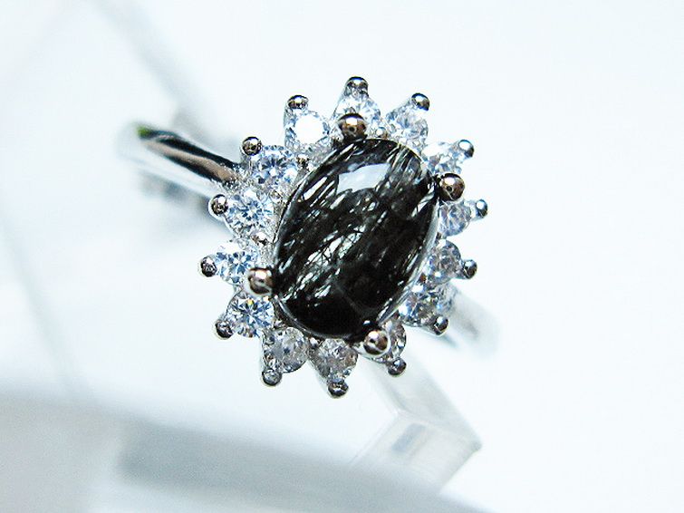 ブラックルチルクォーツ指輪(14号) [t343-1316] 2枚目