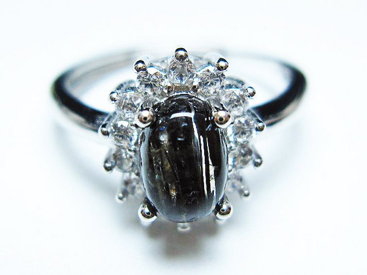 ブラックルチルクォーツ指輪(14号) [t343-1327] 1枚目