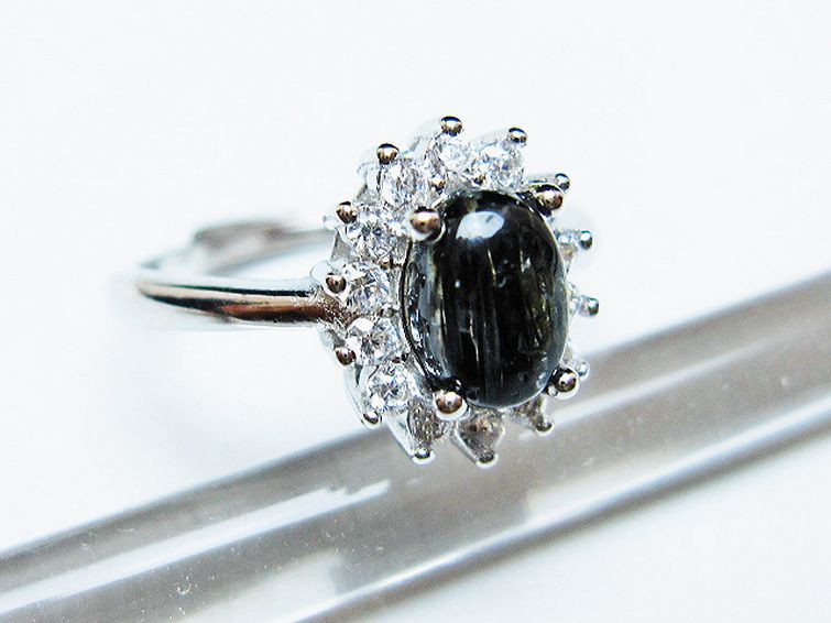 ブラックルチルクォーツ指輪(14号) [t343-1327] 2枚目