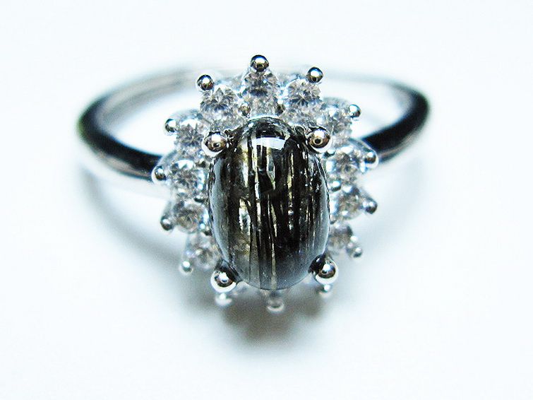 ブラックルチルクォーツ指輪(14号) [t343-1344] 1枚目