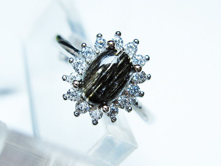 ブラックルチルクォーツ指輪(14号) [t343-1344] 2枚目