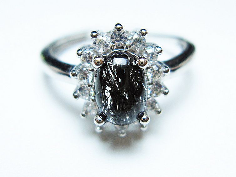 ブラックルチルクォーツ指輪(14号) [t343-1365]