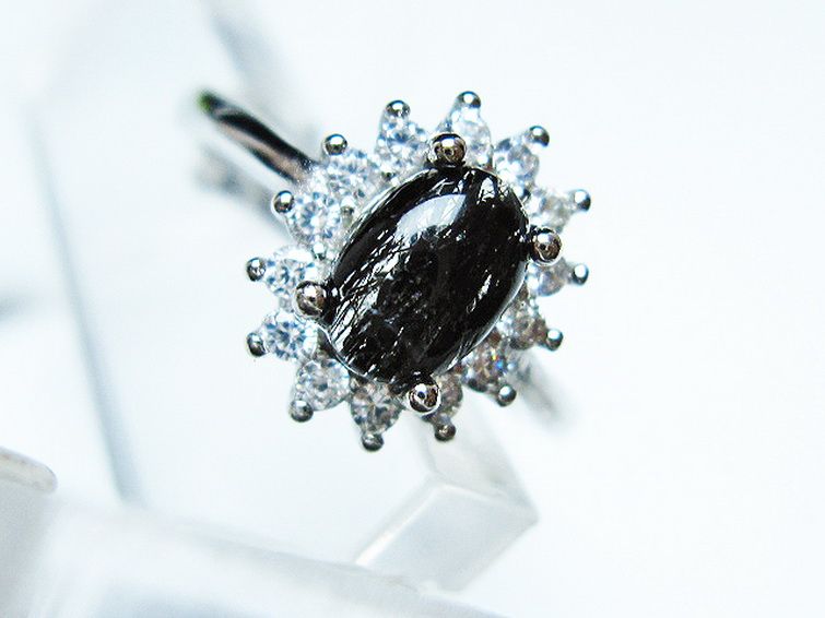 ブラックルチルクォーツ指輪(14号) [t343-1365] 2枚目