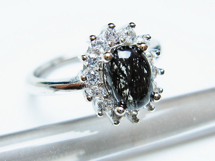 ブラックルチルクォーツ指輪(14号) [t343-1365] 3枚目