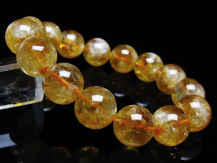 虹入りシトリンブレスレット 14mm [t366-13435] 1枚目